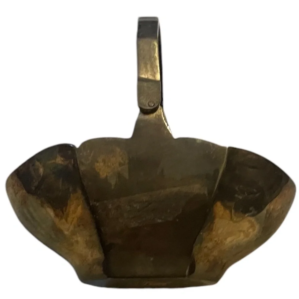 Vintage Art Deco Miniature Brass Basket With Foldable Handle, Gold Tone‎